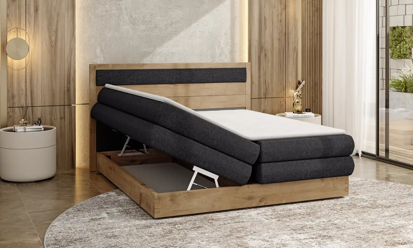 DIORI boxspring massiv wood posteľ s úložným priestorom